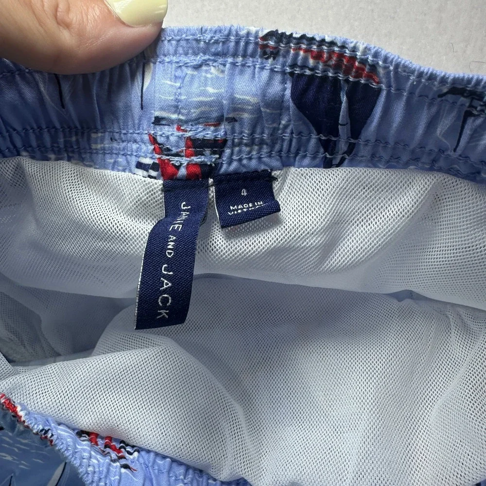 Janie and Jack Boys Sailboat Print Swim Trunks Blue Nautical Shorts Size 4 NWOT